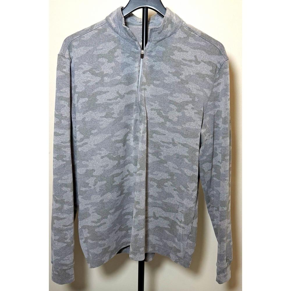 johnnie-O Men's M Gray Camo 1/4 Zip Mock Neck Long Sleeve Stretch Logo Top